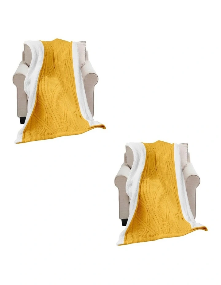 SOGA 2 Pack Yellow White Chenille Fleece Throw Blanket 200x230cm image 1