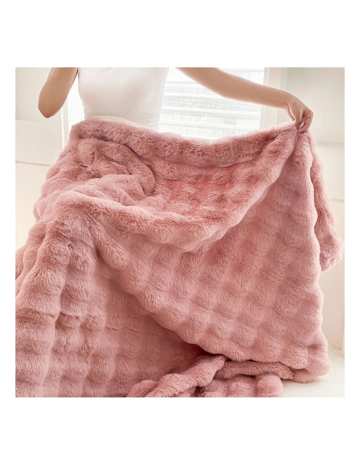 SOGA Pink Fur Fuzzy Throw Blanket 200x230cm image 4