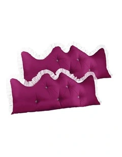 SOGA 2X 120cm Burgundy Princess Headboard Cushion with Ruffle Lace