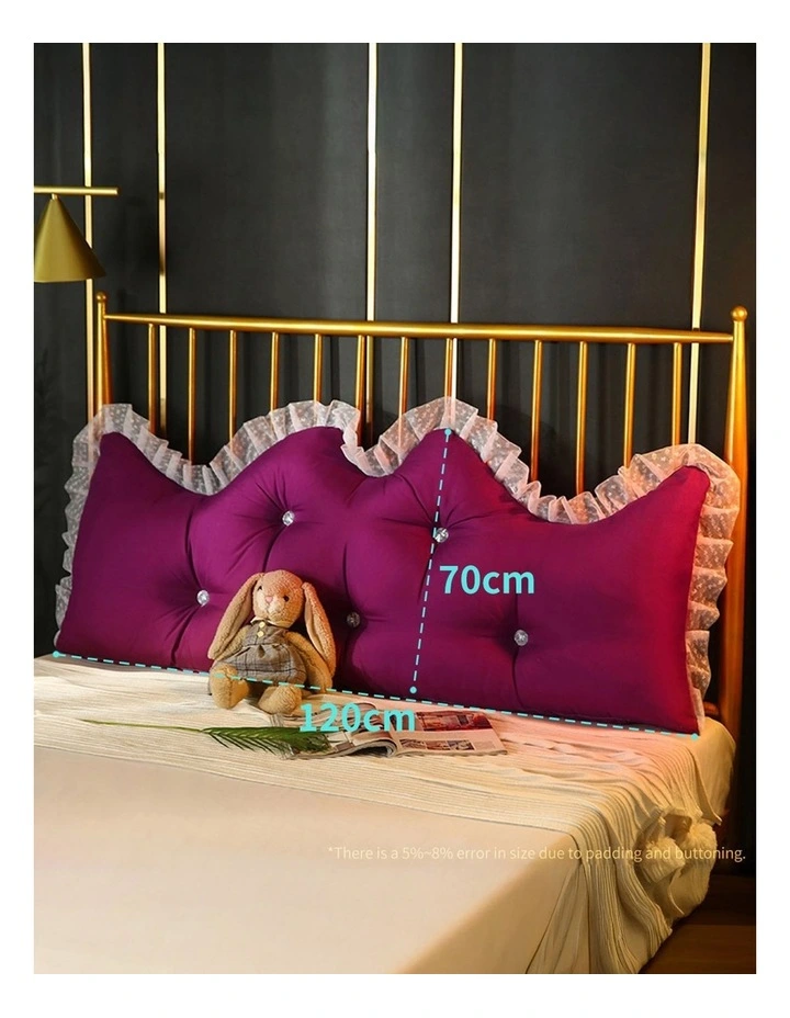 SOGA 2X 120cm Burgundy Princess Headboard Cushion with Ruffle Lace image 2
