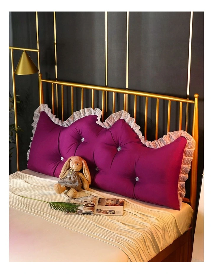 SOGA 2X 120cm Burgundy Princess Headboard Cushion with Ruffle Lace image 3