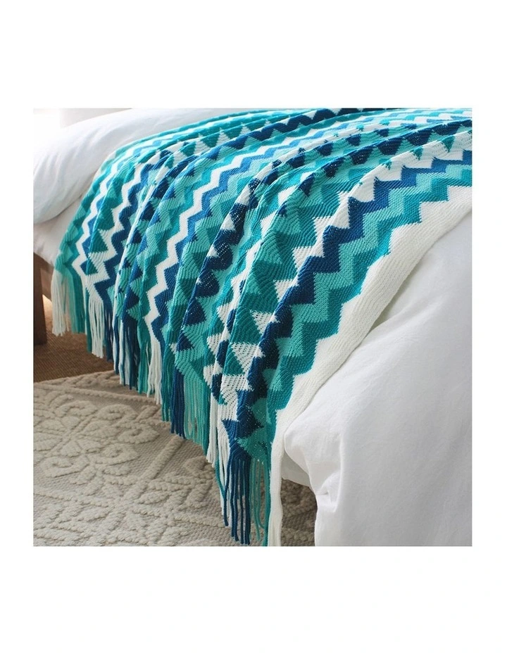 SOGA 2 Pack Blue Zigzag Striped Knitted Throw Blanket 130x220cm image 3