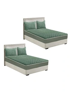SOGA 2 Pack Green Queen Clover Quilted Fleece Mattress Cover Sets with 4 Pillowcases
