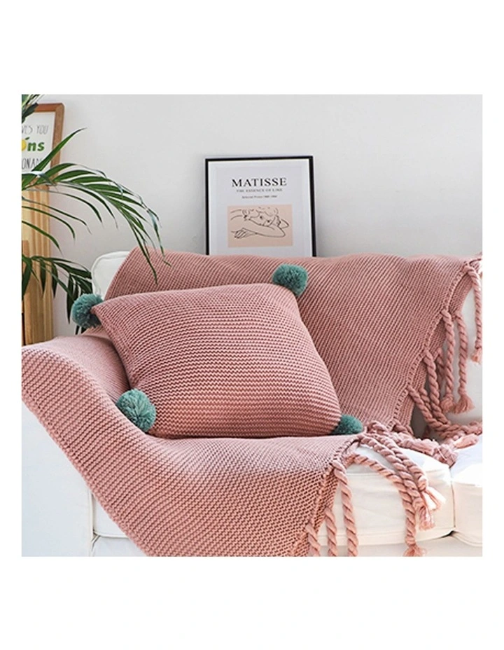 SOGA 2 Pack Pink Tassel Fringe Knitted Throw Blanket 130x170cm image 4