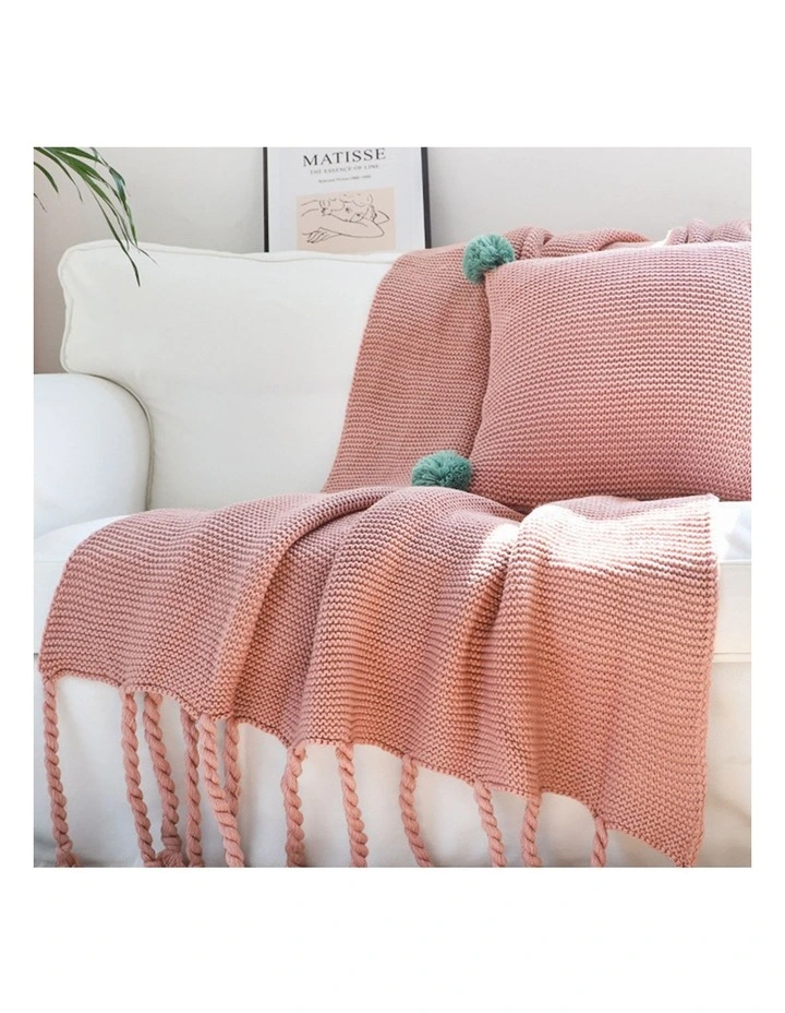 SOGA 2 Pack Pink Tassel Fringe Knitted Throw Blanket 130x170cm image 6