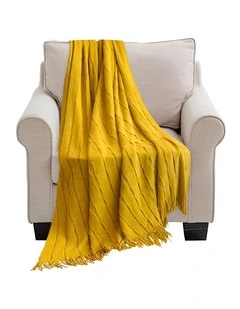 SOGA Mustard Textured Knitted Throw Blanket 130x170cm