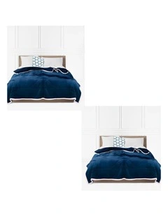 SOGA 2 Pack Navy Blue Thick Flannel Throw Blanket 200x220cm