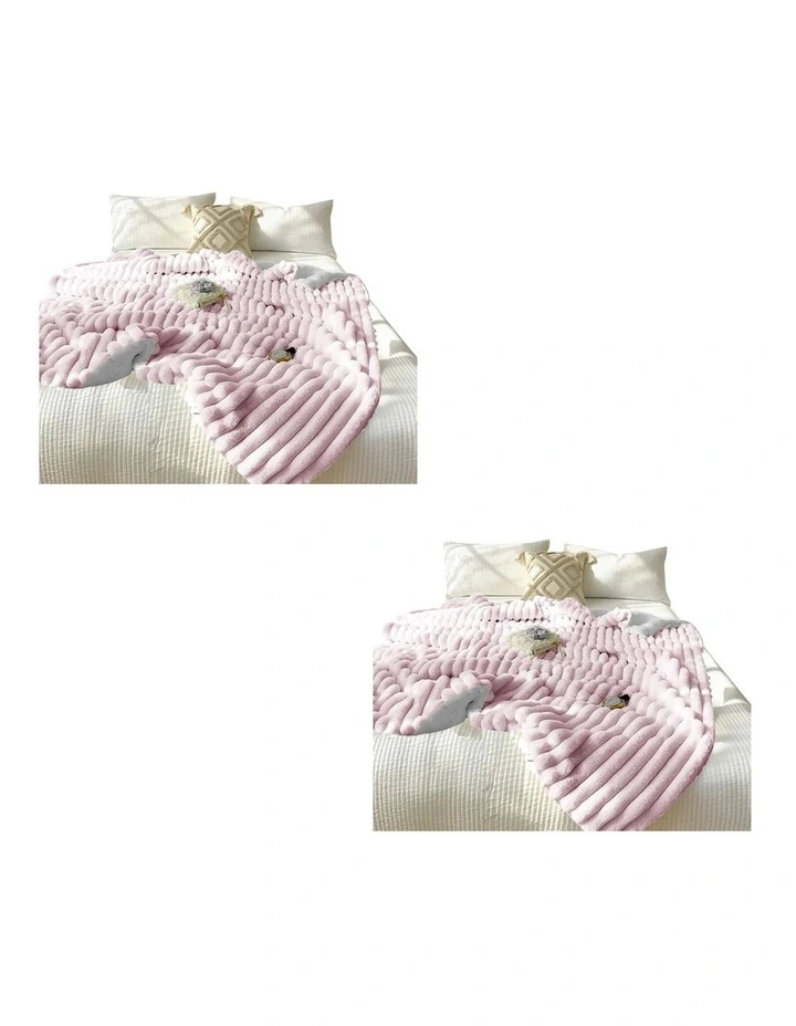 SOGA 2 Pack Bean Paste Pink Milk Velvet Throw Blanket 150x200cm image 1