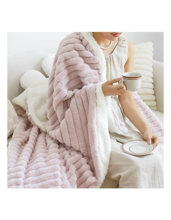 SOGA 2 Pack Bean Paste Pink Milk Velvet Throw Blanket 150x200cm image 2
