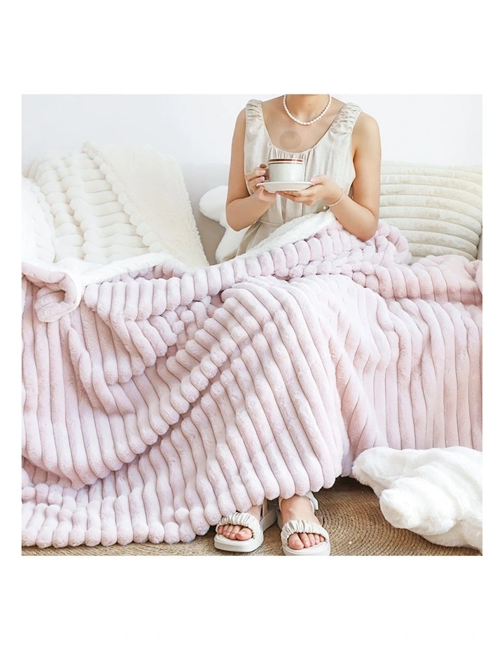 SOGA 2 Pack Bean Paste Pink Milk Velvet Throw Blanket 150x200cm image 3