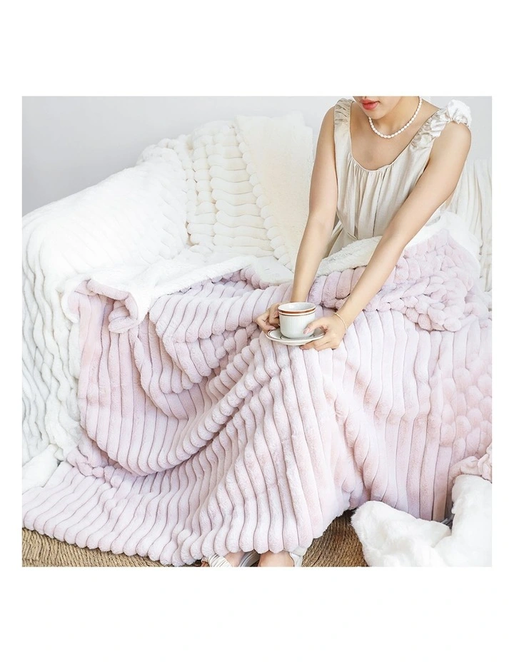 SOGA 2 Pack Bean Paste Pink Milk Velvet Throw Blanket 150x200cm image 6