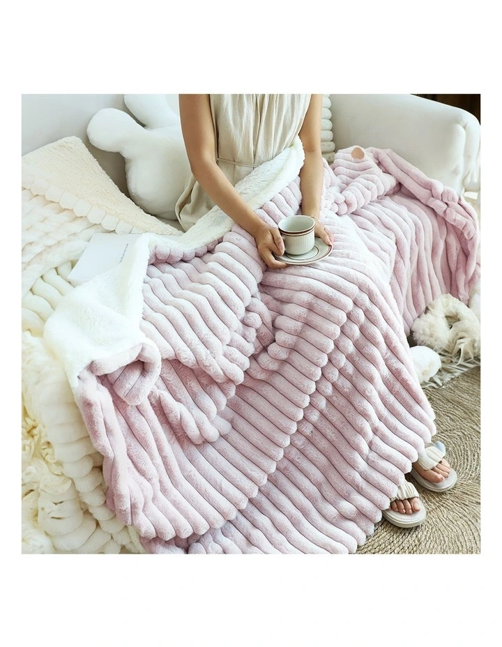 SOGA 2 Pack Bean Paste Pink Milk Velvet Throw Blanket 150x200cm image 7