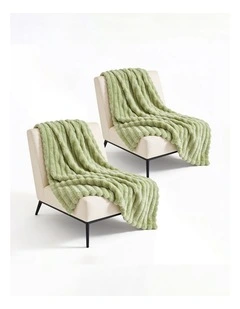 SOGA 2 Pack Light Green Flannel Polyester Throw Blanket 200x230cm