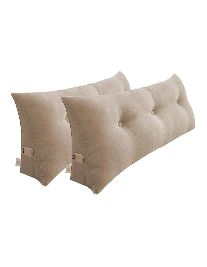 SOGA 2X 100cm Beige Triangular Wedge Bed Pillow Headboard Backrest Bedside Tatami Cushion Home Decor image 1