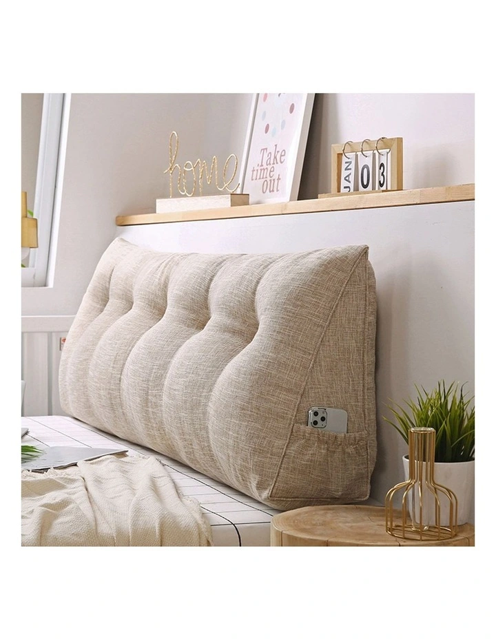SOGA 2X 100cm Beige Triangular Wedge Bed Pillow Headboard Backrest Bedside Tatami Cushion Home Decor image 3