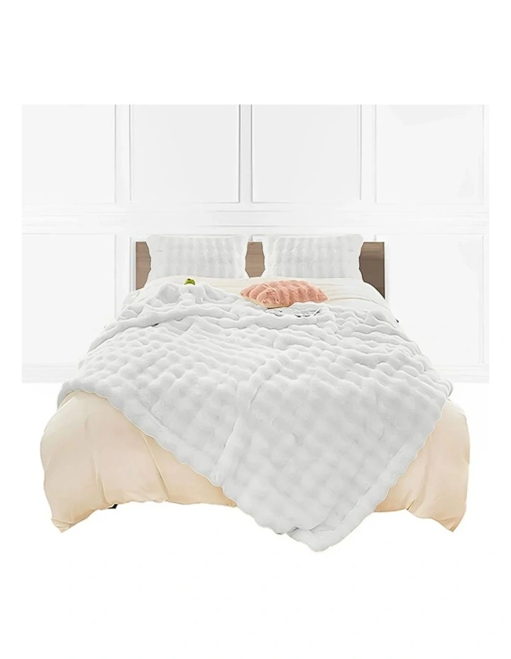 SOGA White Double Layer Rabbit Fur Throw Blanket 160x200cm image 1