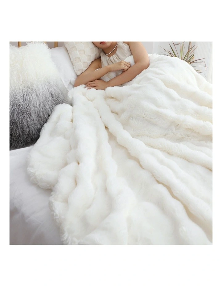 SOGA White Double Layer Rabbit Fur Throw Blanket 160x200cm image 4