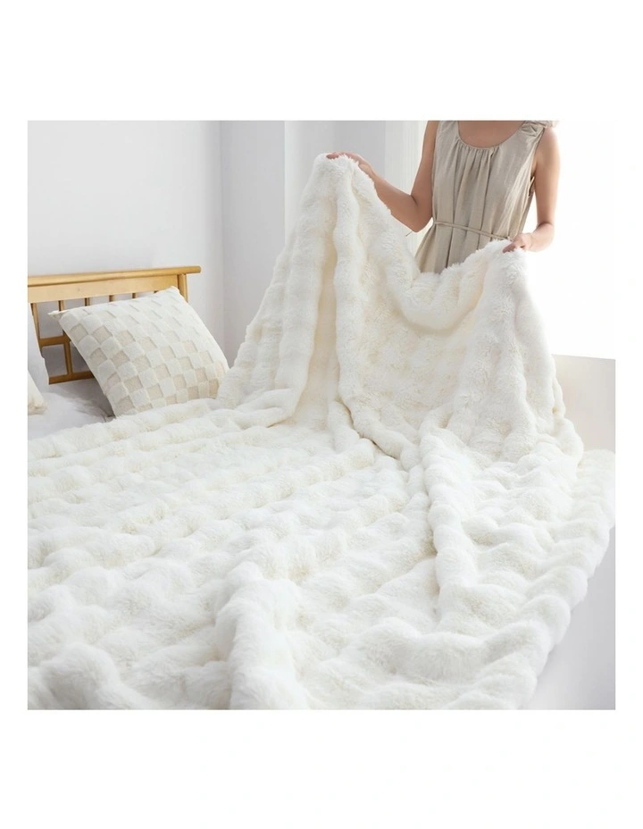 SOGA White Double Layer Rabbit Fur Throw Blanket 160x200cm image 6