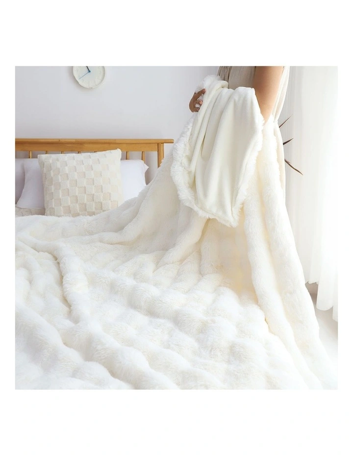 SOGA White Double Layer Rabbit Fur Throw Blanket 160x200cm image 7
