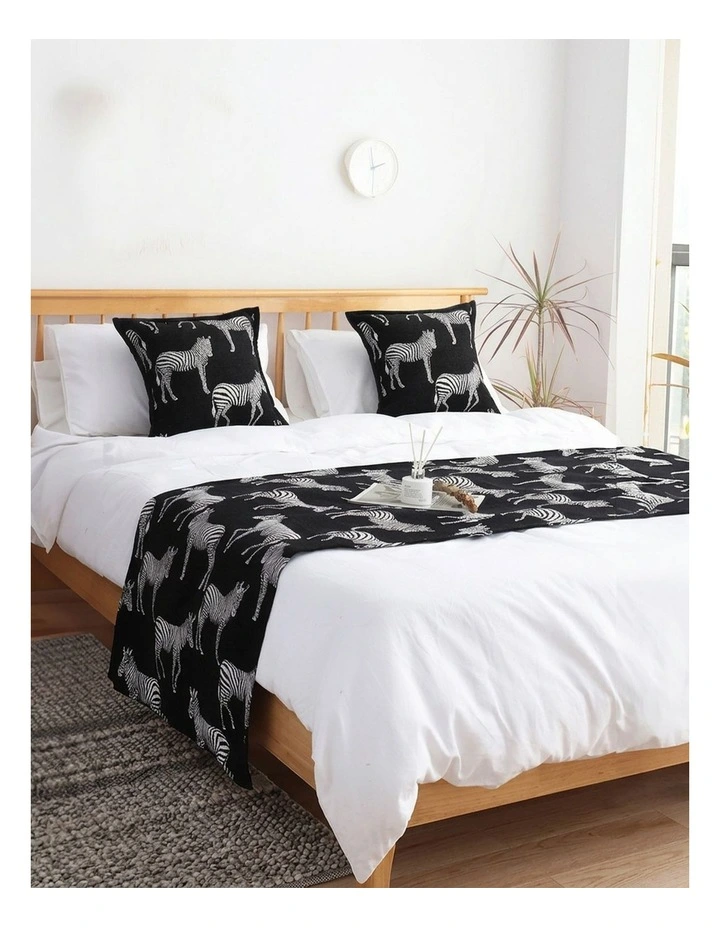 SOGA 1.5m Black Zebra Luxury Bed Runner Vintage Bedding Set of 3 image 2