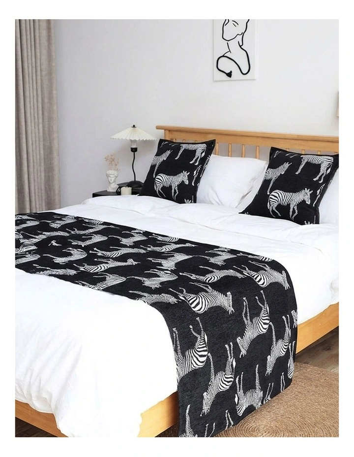 SOGA 1.5m Black Zebra Luxury Bed Runner Vintage Bedding Set of 3 image 4