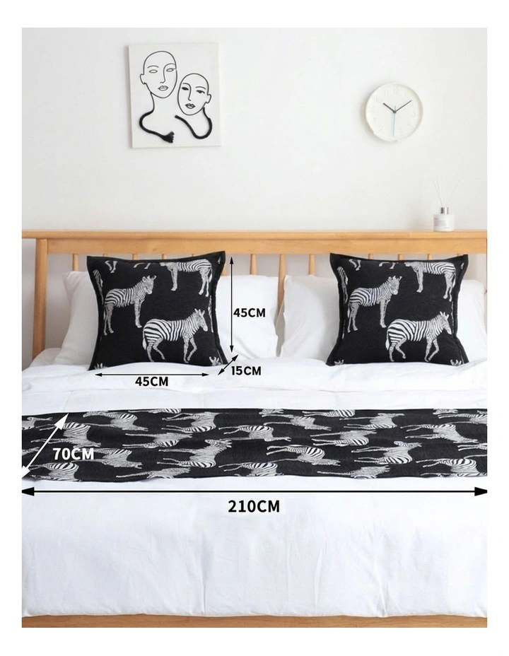 SOGA 1.5m Black Zebra Luxury Bed Runner Vintage Bedding Set of 3 image 5