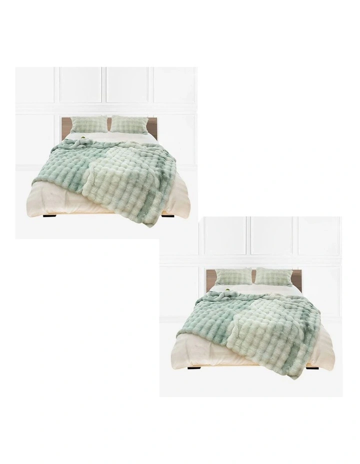 SOGA 2 Pack Light Green Fur Throw Blanket 200x230cm image 1