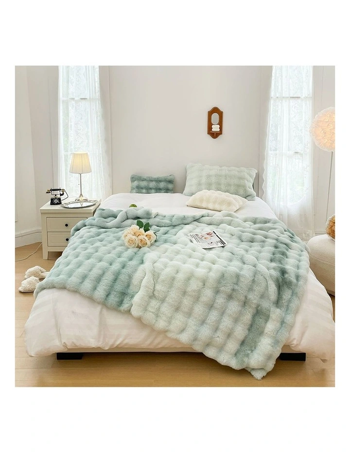 SOGA 2 Pack Light Green Fur Throw Blanket 200x230cm image 2