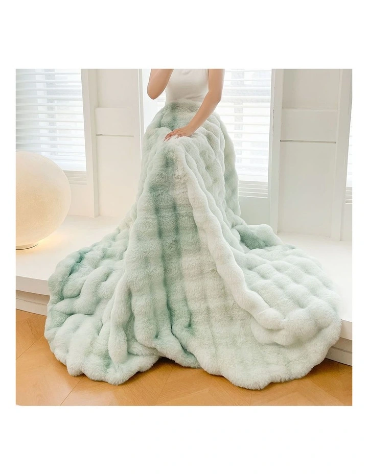 SOGA 2 Pack Light Green Fur Throw Blanket 200x230cm image 3