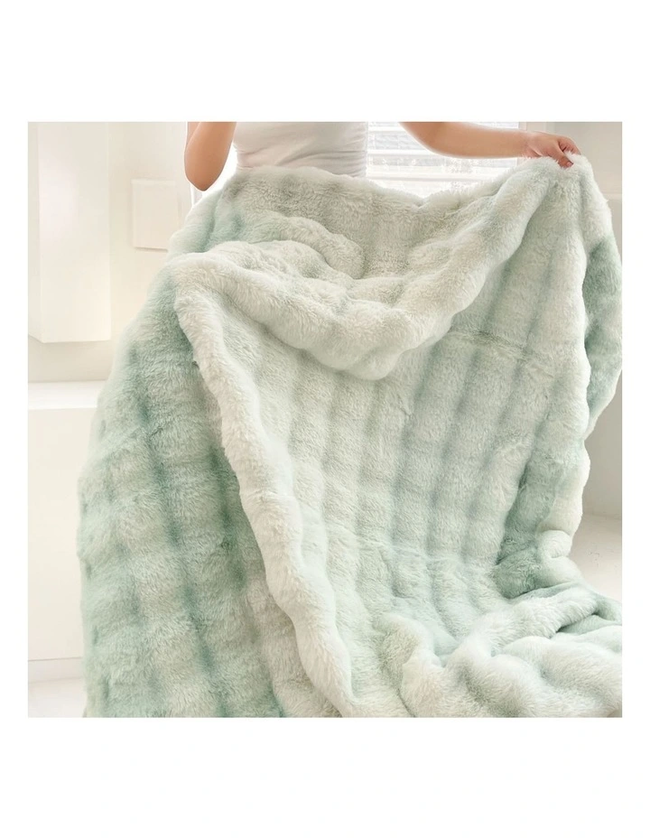 SOGA 2 Pack Light Green Fur Throw Blanket 200x230cm image 4