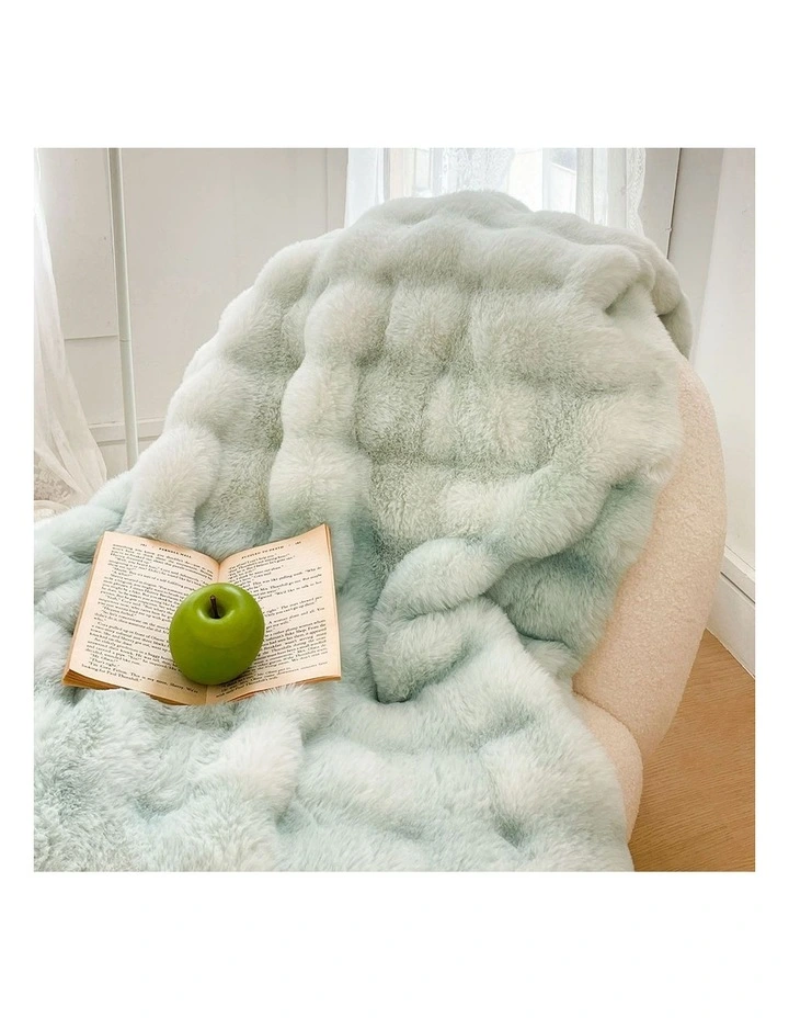 SOGA 2 Pack Light Green Fur Throw Blanket 200x230cm image 6