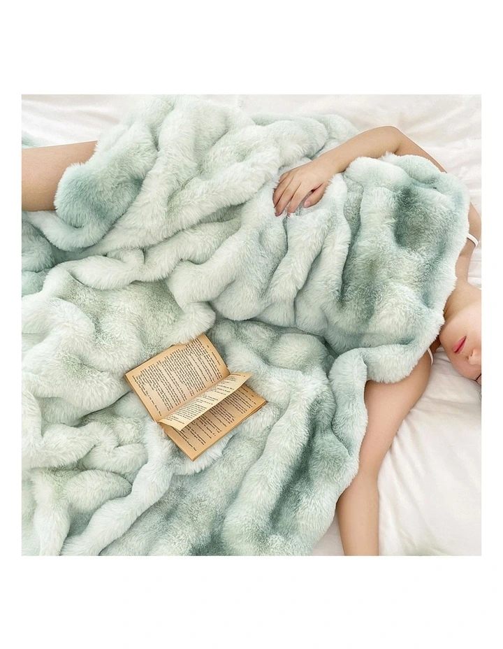 SOGA 2 Pack Light Green Fur Throw Blanket 200x230cm image 7