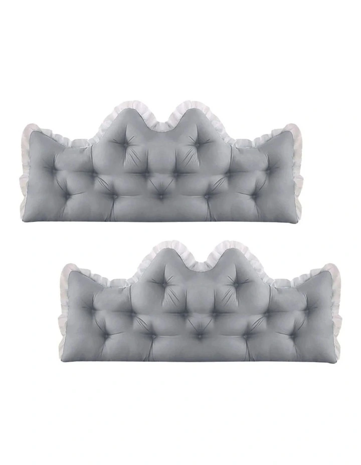 SOGA 2x90cm Crown Pillows Tufted Light Grey Headboard Cushion Set image 1