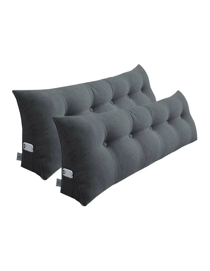 SOGA 2X 180cm Dark Grey Wedge Bed Pillow Headboard Cushion image 1