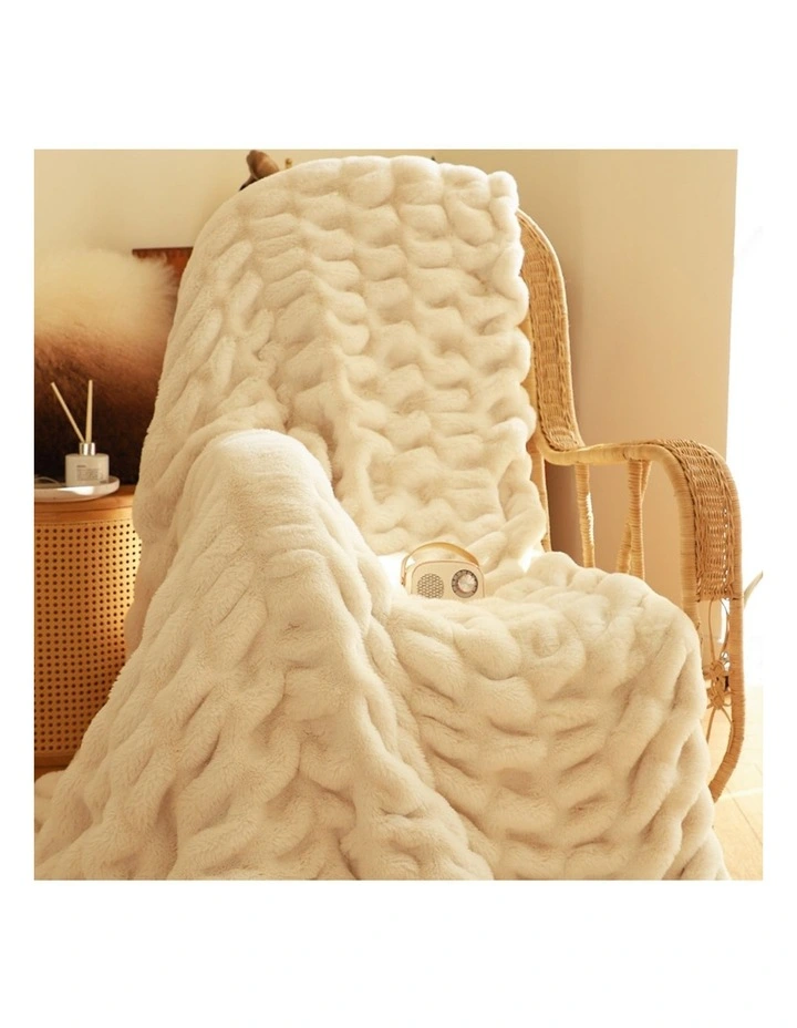 SOGA White Double Layer Rabbit Fur Throw Blanket 150x200cm image 6