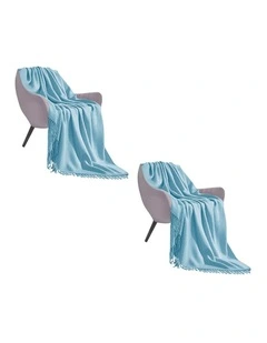 SOGA 2 Pack Sky Blue Acrylic Knitted Throw Blanket 130x220cm