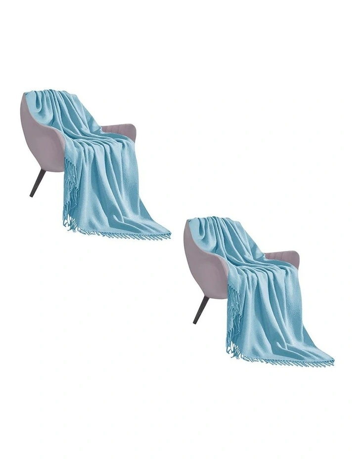 SOGA 2 Pack Sky Blue Acrylic Knitted Throw Blanket 130x220cm image 1