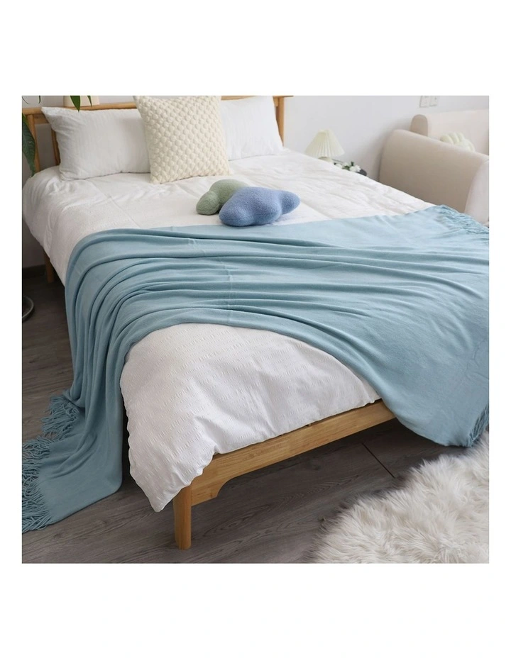 SOGA 2 Pack Sky Blue Acrylic Knitted Throw Blanket 130x220cm image 6