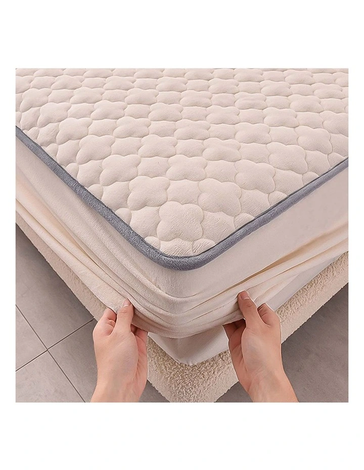 SOGA 153cm Beige Quilted Fleece Mattress Cover Set with Pillow Covers image 5