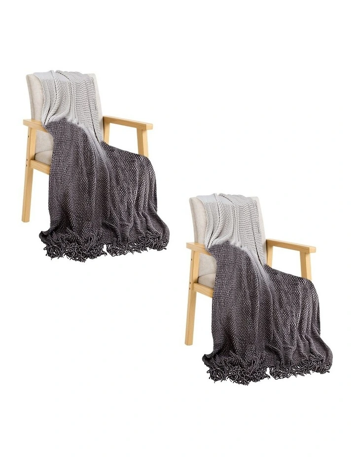 SOGA 2 Pack Star Grey Gradient Tassel Throw Blanket 127x170cm image 1