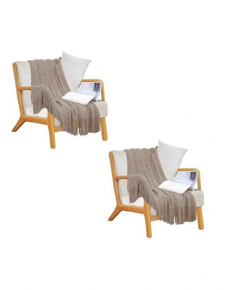 SOGA 2 Pack Coffee Diamond Knitted Throw Blanket 130x170cm image 1