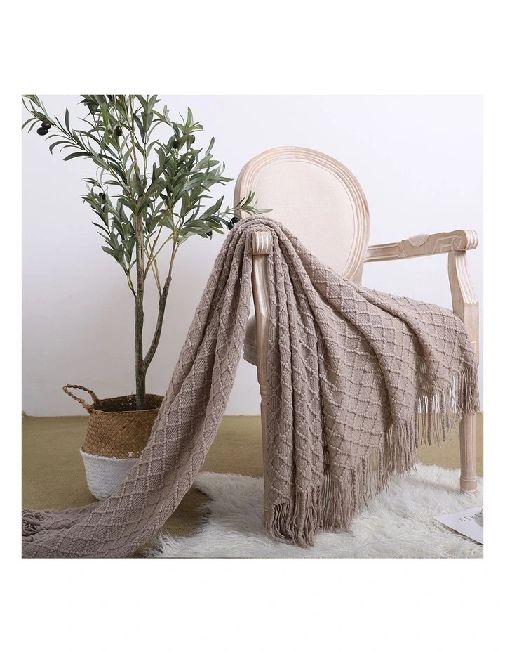 SOGA 2 Pack Coffee Diamond Knitted Throw Blanket 130x170cm image 3