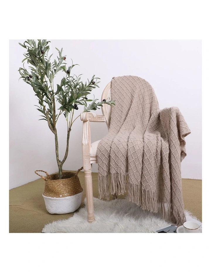 SOGA 2 Pack Coffee Diamond Knitted Throw Blanket 130x170cm image 4