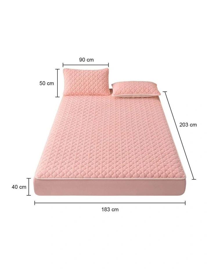 SOGA 183cm Pink Quilted Fleece Mattress Cover Set with Pillow Covers image 5