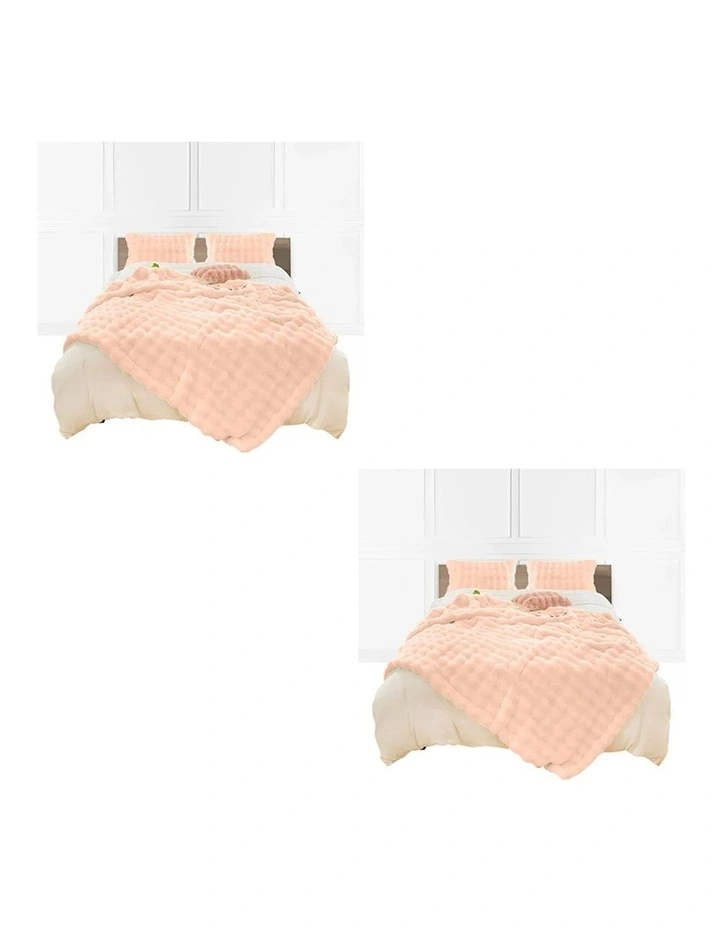 SOGA 2 Pack Pink Rabbit Fur Throw Blanket 160x200cm image 1