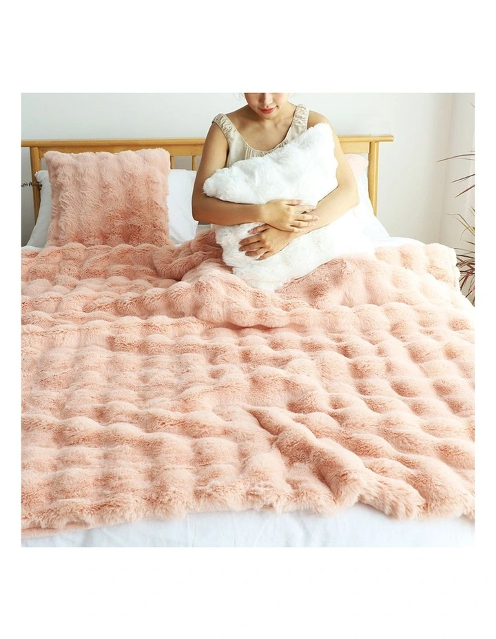 SOGA 2 Pack Pink Rabbit Fur Throw Blanket 160x200cm image 7