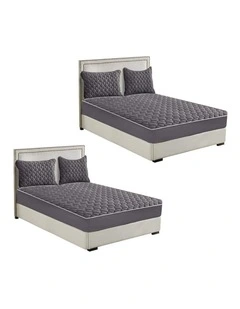SOGA 2 Pack Grey Double Clover Quilted Fleece Mattress Cover Sets with 4 Pillowcases