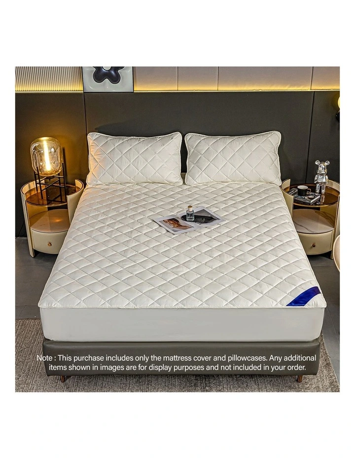 SOGA 153cm White Quilted Mattress Cover Set with Pillow Covers image 2