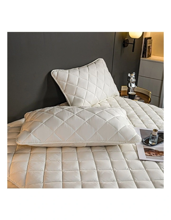 SOGA 153cm White Quilted Mattress Cover Set with Pillow Covers image 3
