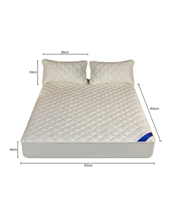 SOGA 153cm White Quilted Mattress Cover Set with Pillow Covers image 6